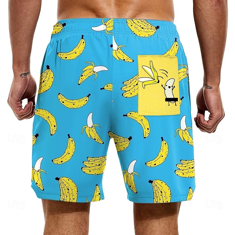 Men's Funny Banana Lined Shorts 2 in 1 Board Shorts Swim Shorts Mid Waist Hawaiian Vacation Holiday Beach Wear Side Pockets With Compression Liner Elastic Drawstring Waist Designer Clothing Apparel 2025 - $21.99 –P2