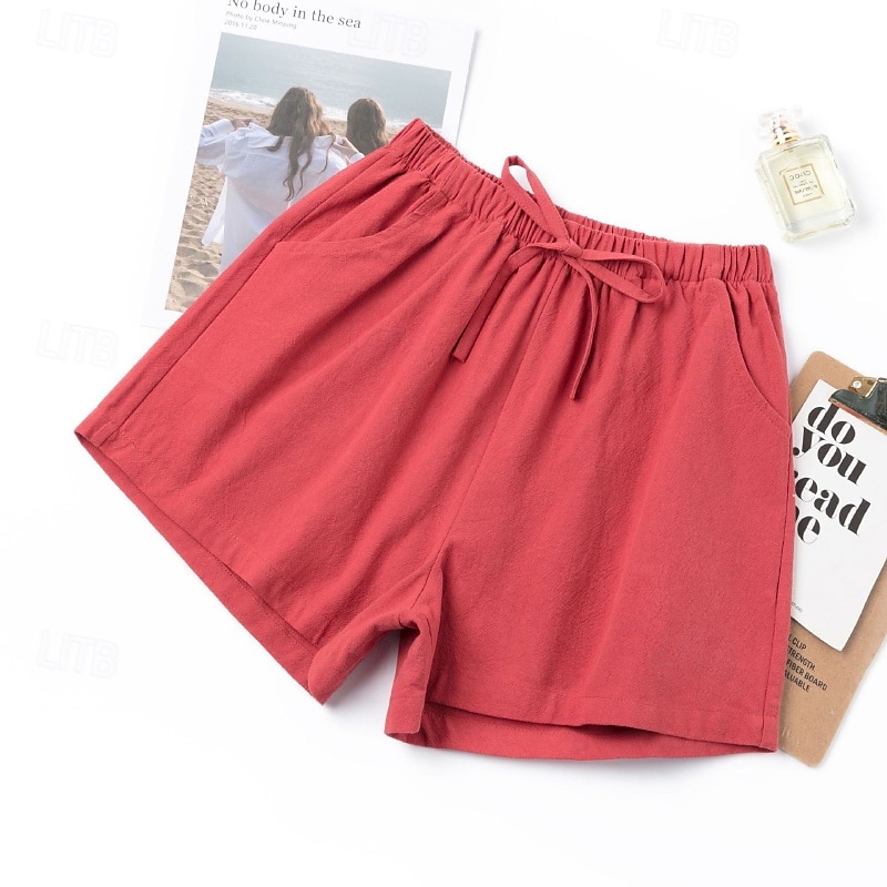 Femmes Short en coton et lin Shorts Slacks Streetwear Occasionnel Court Naturel Uni Avec Poches Conception à cordon élastique Confortable Vacances Rue Carmin Vert forêt Bleu ciel clair Gris Été Coupe de 2025 ? $11.99 –P16