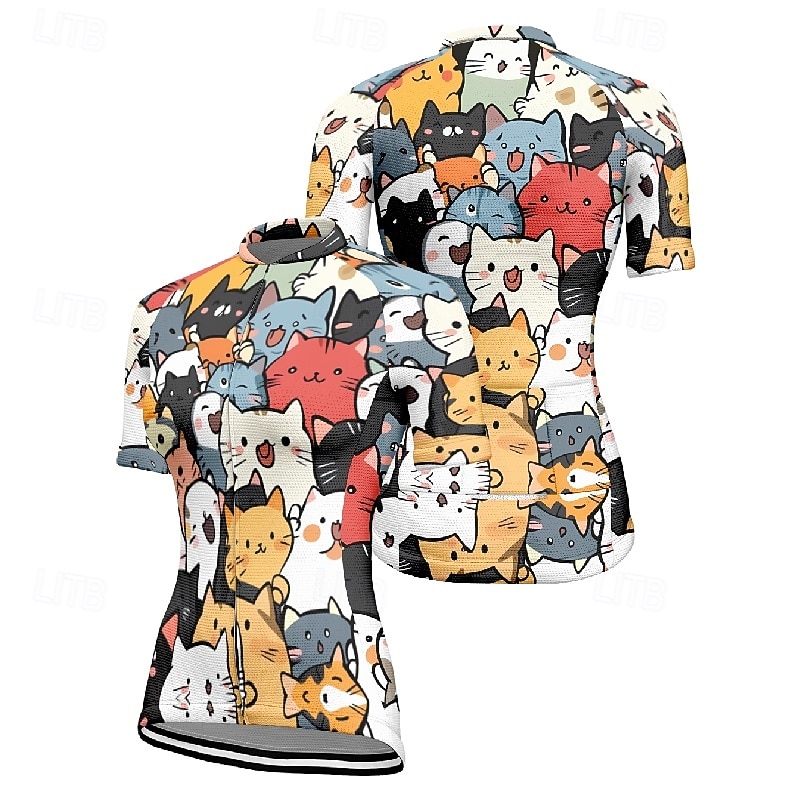 Mujer Maillot de Ciclismo Gato Manga Corta Bicicleta Camiseta Maillot con 3 bolsillos traseros MTB Bicicleta Montaña Secado rápido Diseño Anatómico Capilaridad Transpirable Deportes Negro Blanco 2026 - $23.99 –P10