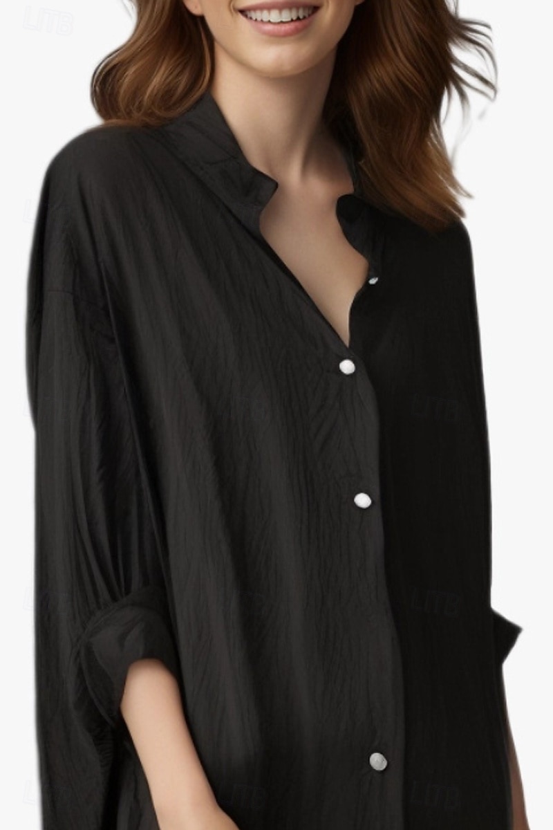 Per donna Abito Midi Abito Camicia Abito in cotone e lino Moda Essenziale Classico Vacanza Ferie Uscire Vestibilità regolare Semplice Manica Lunga Colletto a Camicia Nero Bianco Verde chiaro Rosa del 2025 a $26.99 –P16