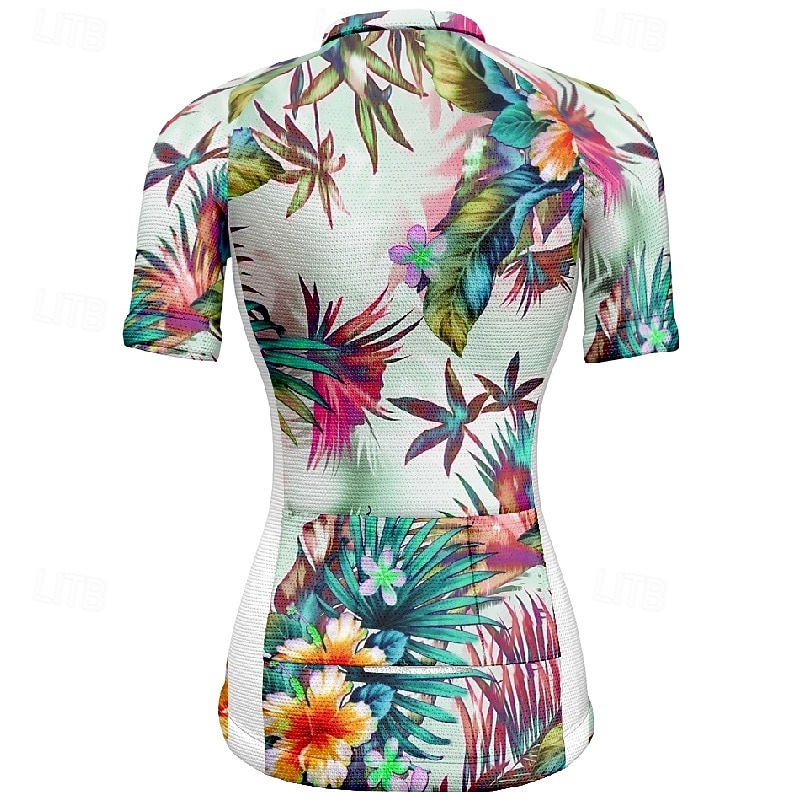 Dames Wielrenshirt Bloem Korte mouw Fietsen T-shirt Shirt met 3 achterzakken Bergracen Sneldrogend Anatomisch ontwerp Lampenkatoen Ademend Sport Paars Groen Kleding 2026 - $23.99 –P4