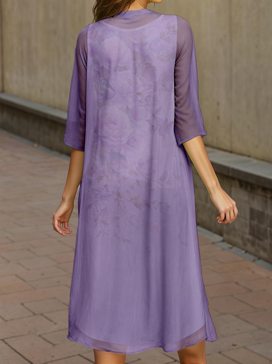 Women's Graduation Midi Dress 2 Pieces Dress Set A Line Dress Summer Dress Vacation Casual Floral Graphic Pleated Print Half Sleeve Crew Neck Vacation Daily Purple Spring Fall Regular Fit 2025 - $36.99 –P2