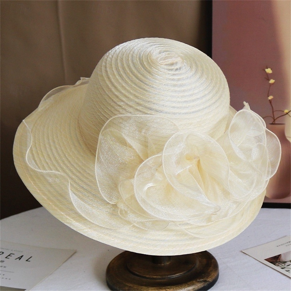 2026年 帽子 オーガンジー サンハット ウェディング ホリデーティーパーティー 競馬 カクテル エレガント ビンテージ かわいい 花のヘッドドレス 帽子  コレクション – $16.49 –P11