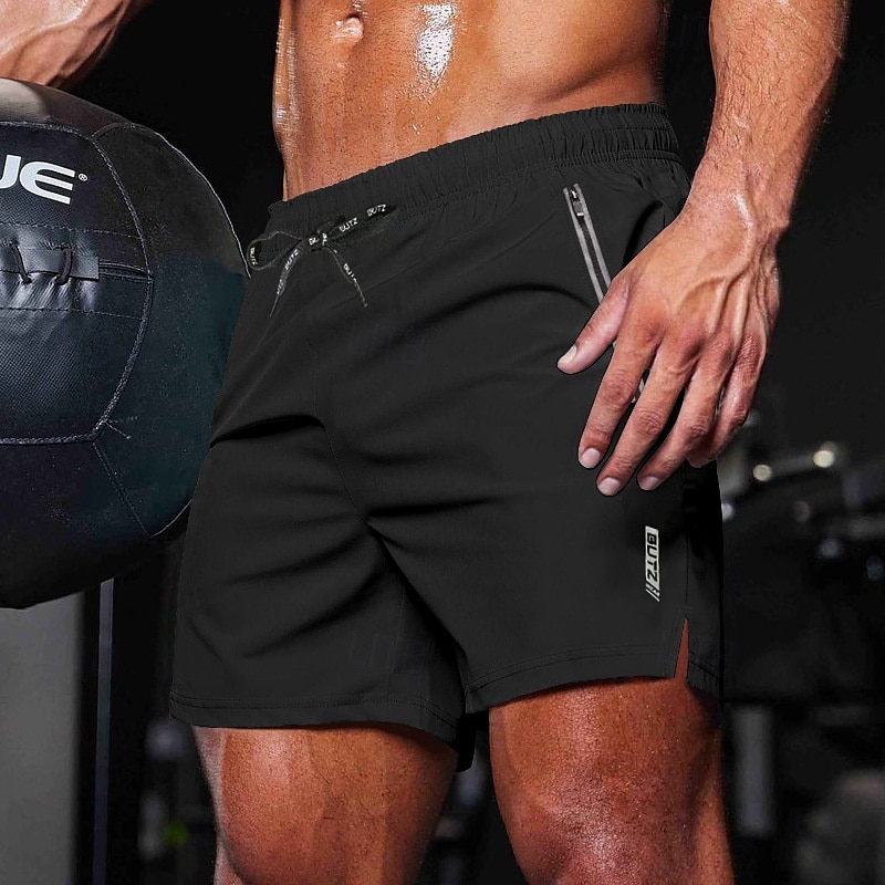 Men's Athletic Shorts Shorts Running Shorts Gym Shorts Sport Daily Quick Dry High Stretch Comfortable Pocket Drawstring Elastic Waist Letter Short Gymnatics Casual Activewear Black Navy Blue 2025 - $16.49 –P7