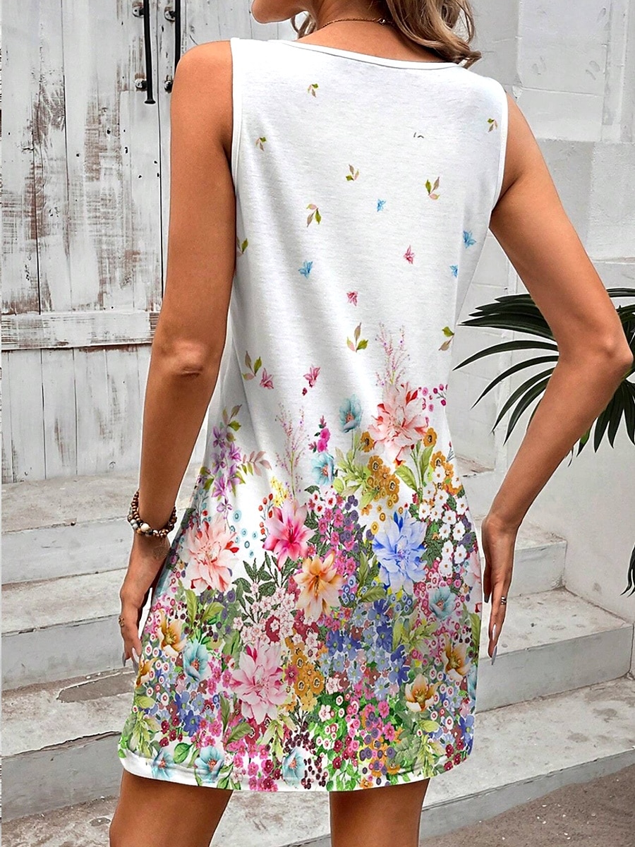 Women's Mini Dress A Line Dress Summer Dress Off The Shoulder Dress Vacation Daily Loose Fit Ombre Floral Graphic Sleeveless U Neck White Summer Spring 2025 - $21.99 –P2