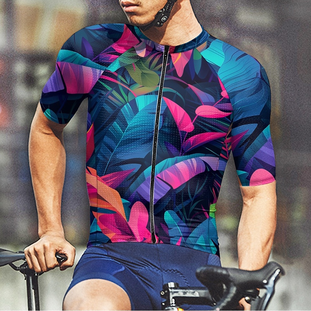 2025年 男性用 サイクリングジャージー 半袖 バイク Tシャツ ジャージー 3つのリアポケット付き マウンテンサイクリング 高通気性 速乾性 人間工学デザイン ウィッキング フォレストグリーン ダークブルー ダークグリーン リーフ柄 スポーツ 衣類 コレクション – $20.79 –P14