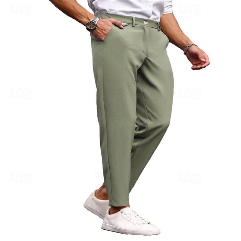 Homens Social Calças chinês Botões Bolsos Tecido Conforto Formal Festa Trabalho Moda Estilo Clássico Exército verde Preto Micro-Elástica de 2025 por $25.99 –P12