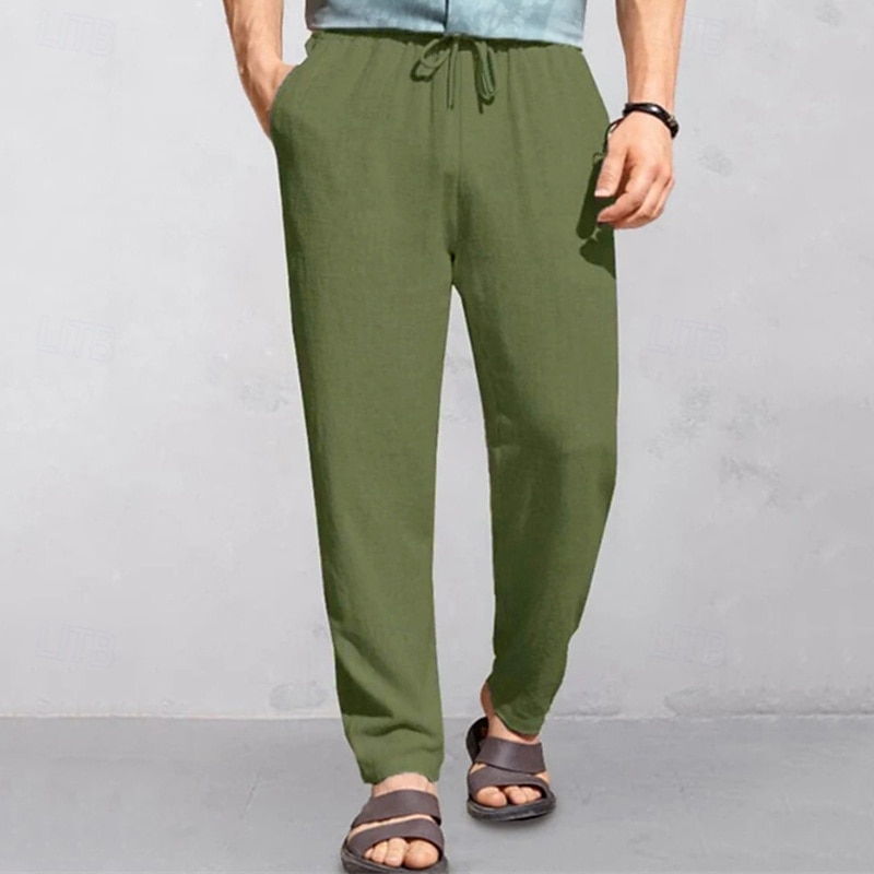 Men's Linen Pants Trousers Summer Pants Beach Pants Pocket Drawstring Elastic Waist Plain Comfort Breathable Vacation Daily Holiday Hawaiian Boho Black White 2025 - $19.99 –P11
