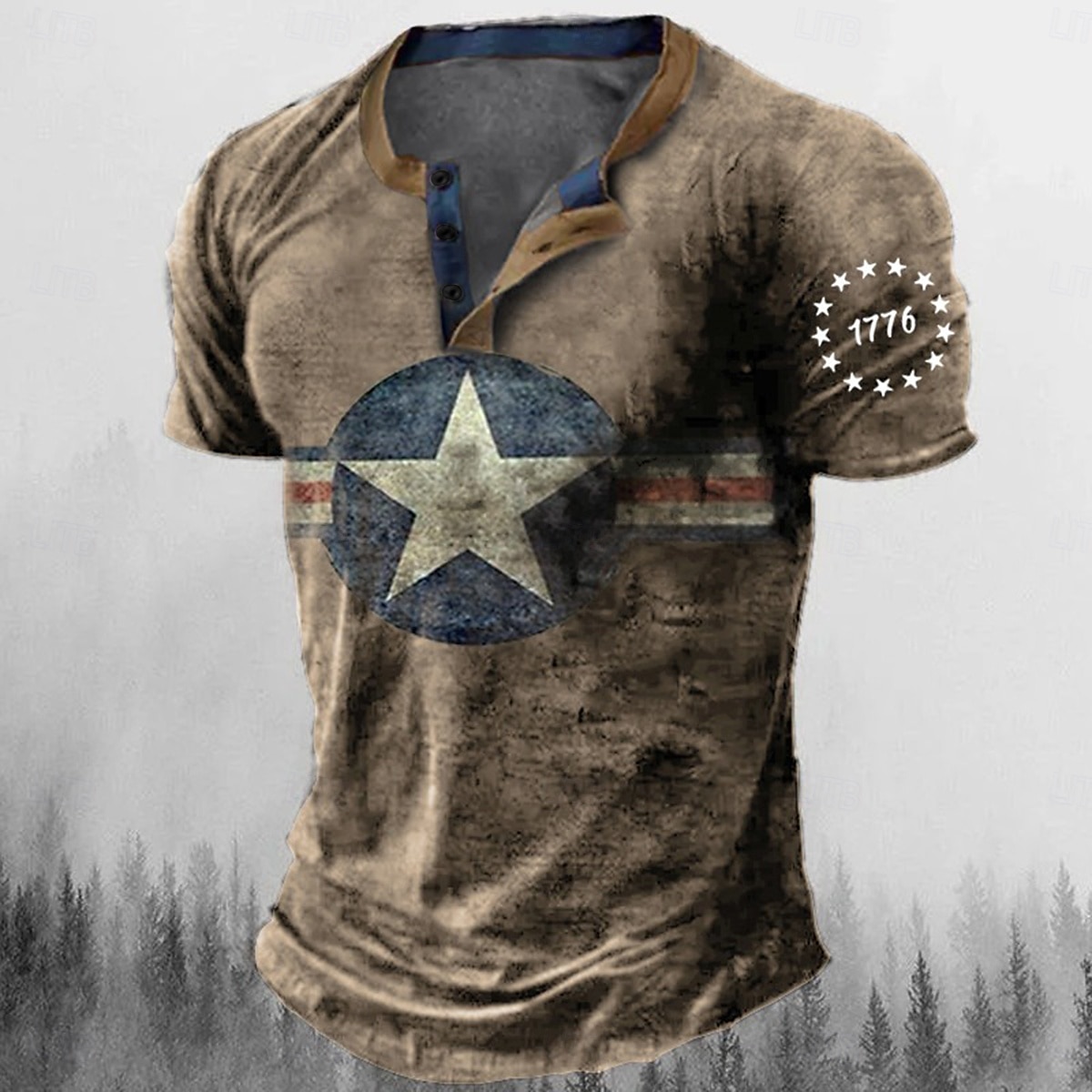Herre Grafisk Stjerne Henly-skjorte T-skjorter Kortermet 3D-utskrift Mote Designer Bekvem utendørs Avslappet Daglig Sommer Blå Brun Grønn Militærgrønn Henley Henley T-skjorte 2025 - $21.99 –P4
