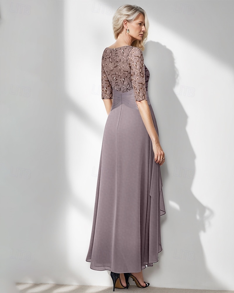 Blue Green Embroidered A-Line Dress Mother of the Bride Dress Elegant Jewel Neck Floor Length Chiffon Half Sleeve Wrap Included with Lace Ruffles Tier 2025 - $178.99 –P2