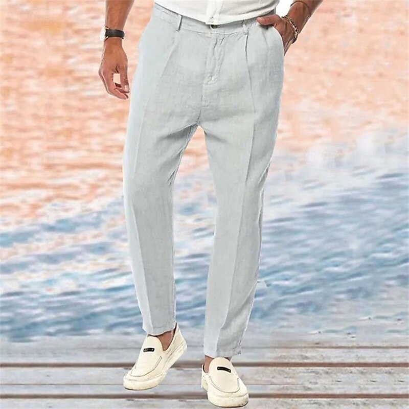Férfi Vászon nadrág Nadrág Nyári nadrág Strand nadrág Gombok Zseb Sima Mokaszinok Légáteresztő Vakáció Napi Szabadság Hawaii Boho Fehér Khakizöld 2025 - $21.99 –P1