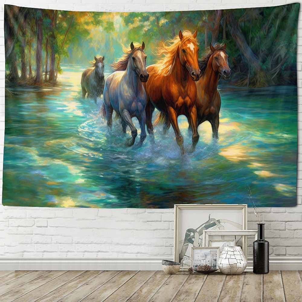 un gruppo di cavalli al galoppo animali piante e paesaggi arazzo appeso arte murale grande arazzo decorazione murale sfondo fotografico coperta tenda casa camera da letto soggiorno decorazione del 2026 a $18.99 –P6