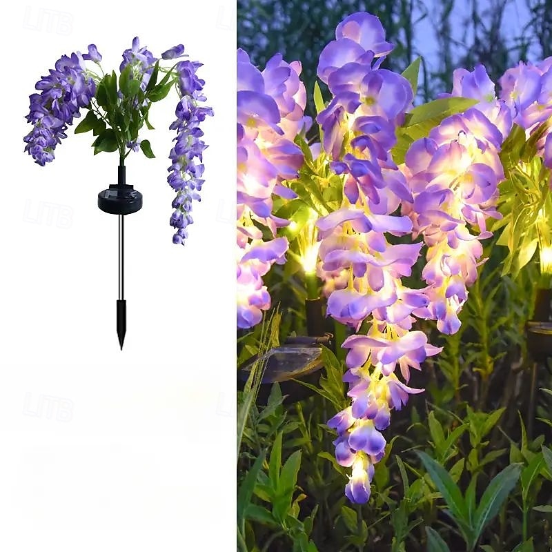 2 szt. lamp solarnych LED na zewnątrz, lampa ogrodowa, kwiat wisteria, oświetlenie patio, wodoodporne oświetlenie LED na ścieżkę, trawnik, ogród, dziedziniec, chodnik, dekoracja świąteczna 2025 - $46.99 –P9