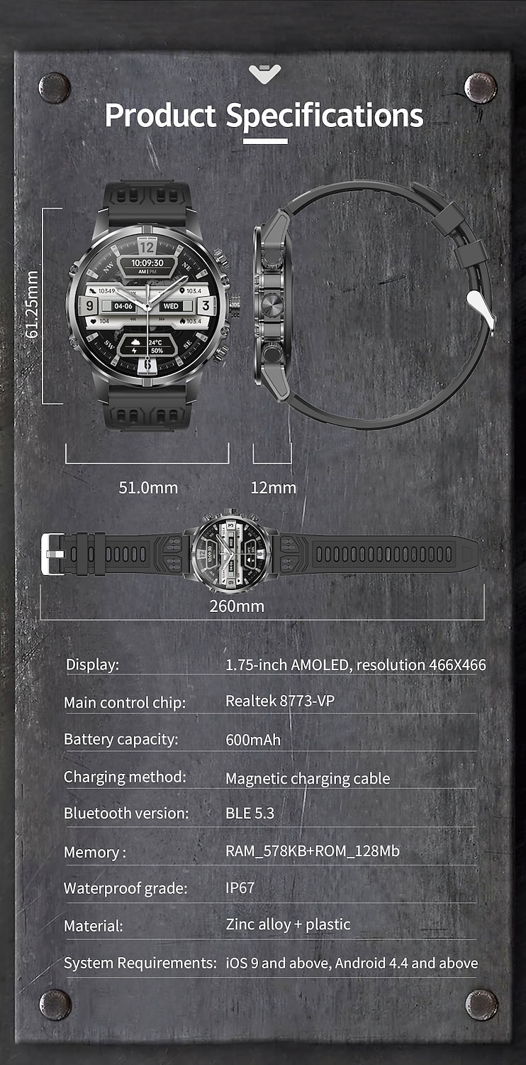 2025年 CF53スマートウォッチ Bluetooth通話 LEDフラッシュライト AMOLEDスクリーン メンズスポーツウォッチ 機能性スポーツウォッチ  コレクション – $73.99 –P13
