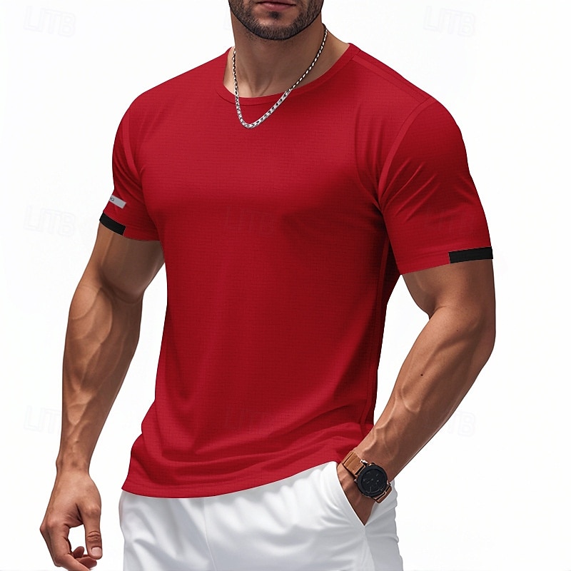 Men's Tee Short Sleeve Shirt Tee Top Short Sleeve Crewneck Spring & Summer Solid / Plain Color Fashion Designer Quick Dry Reflective Strip Vacation Street Going out Black White Red Top Tee for Men 2025 - $14.99 –P14