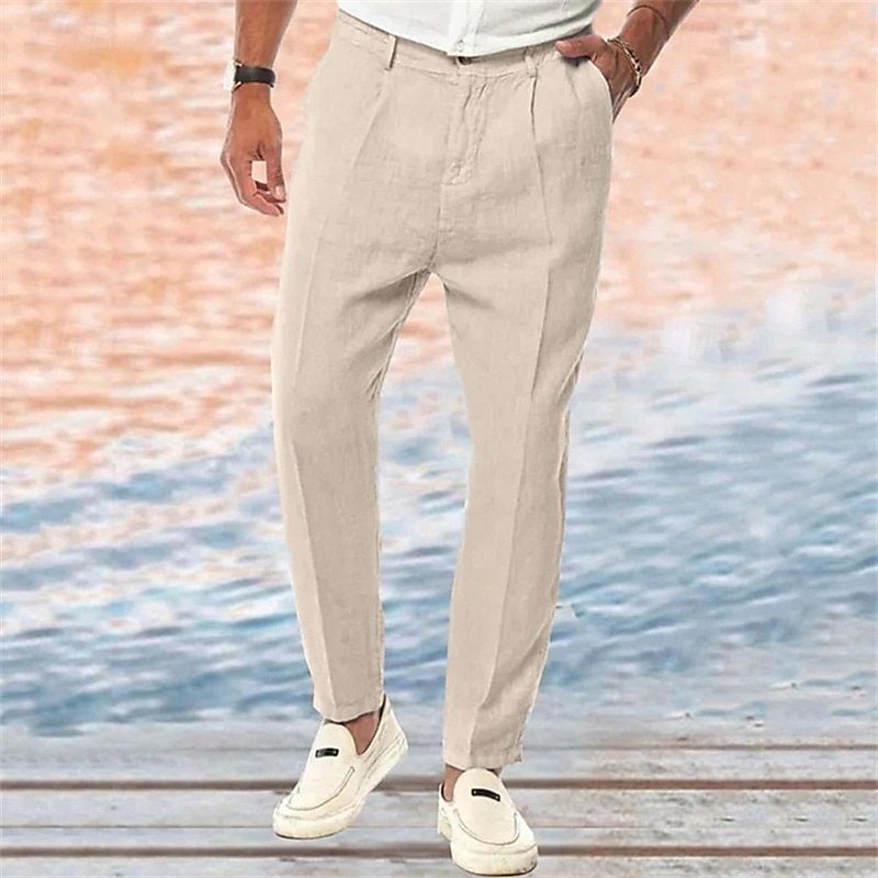 Férfi Vászon nadrág Nadrág Nyári nadrág Strand nadrág Gombok Zseb Sima Mokaszinok Légáteresztő Vakáció Napi Szabadság Hawaii Boho Fehér Khakizöld 2025 - $21.99 –P6