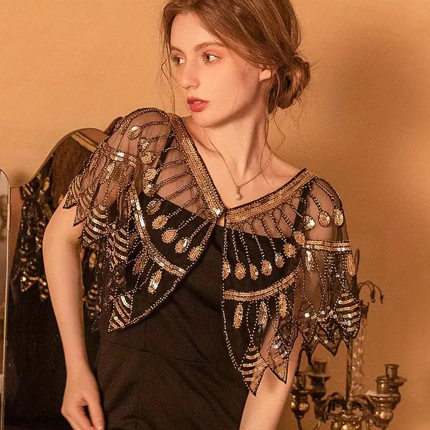Rugido 20s 1920s Retro Antiguo Chales estilo flapper El gran Gatsby Chica de la aleta Lentejuelas Franja Disfraz Mujer Carnaval Fiesta de Noche Boda Mascarada Adulto Chal 2026 - $15.49 –P2