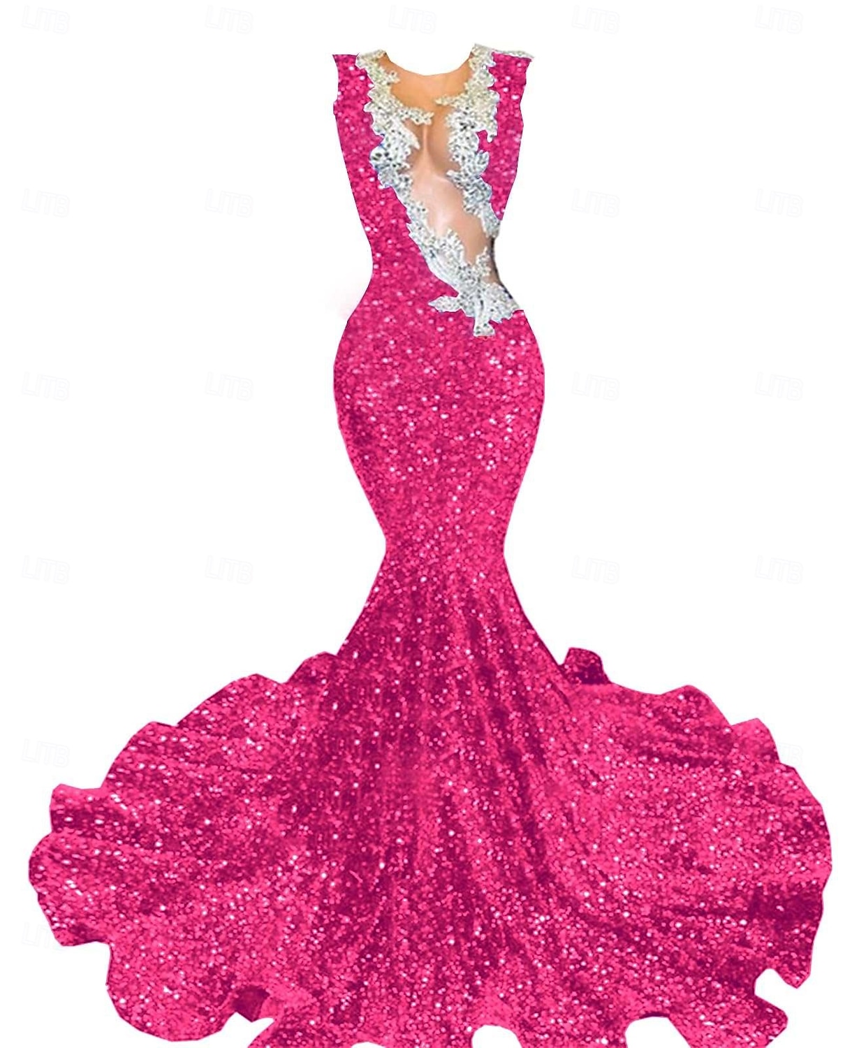 Meerjungfrau  Trompete Abendkleid Partykleid Abendparty Abschlussball Sweep  Brush Zug Ärmellos Schmuckstein-Ausschnitt Spandex mit Glitzer Perlen Pailletten 2025 - $245.99 –P3