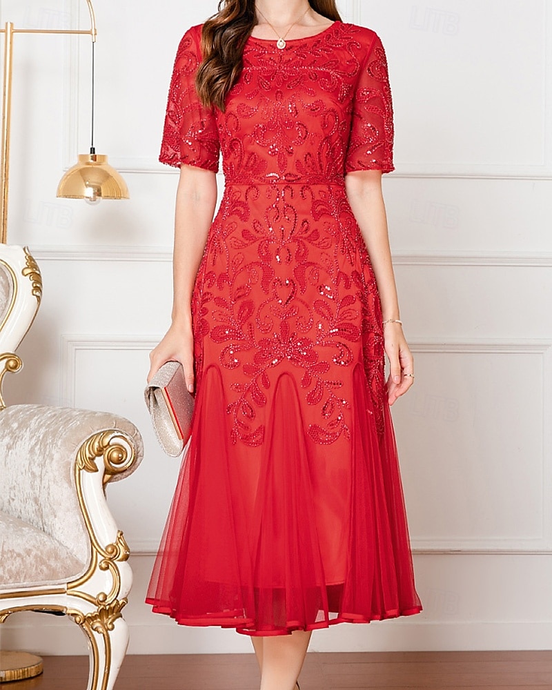 A-Line Beaded Dress Mother of the Bride Elegant Vintage Party V Neck Floor Length Lace Beaded Sequin Lace Short Sleeve with Flare 2025 - $141.99 –P4