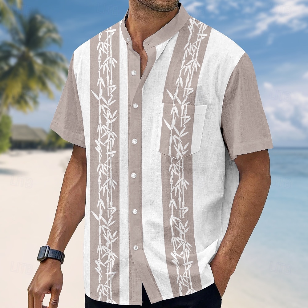 Homens Plantas Bambu Camisa Social Camisa de gola alta Manga Curta Moda Casual Férias Feriado Roupa de Praia Verão Primavera Colarinho Mandarim Faixa colarinho do vovô Abotoar Impressão 3D Camisa de 2026 por $25.99 –P4