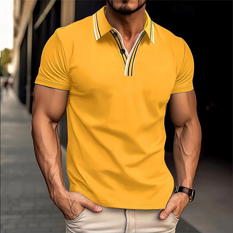 Men's Golf Shirt Golf Polos Shirts Work Casual Lapel Short Sleeve Basic Modern Plain Patchwork Buttons Summer Regular Fit White Yellow Pink Green Golf Shirt 2025 - $21.99 –P2