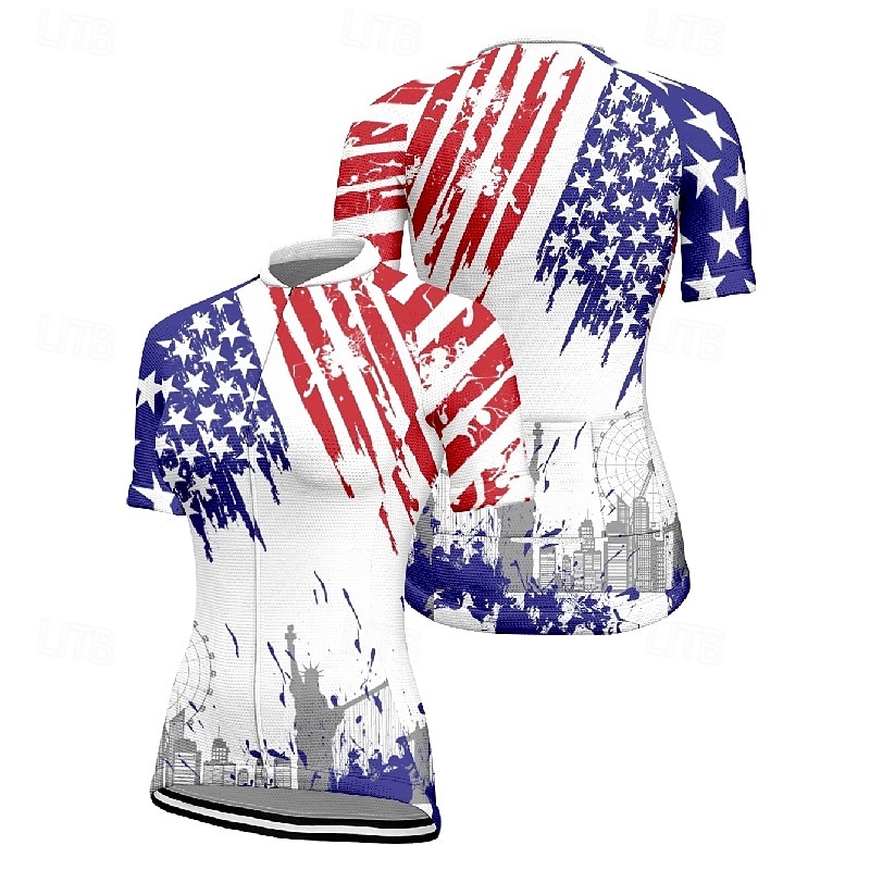 250. výročí Ameriky Den nezávislosti Dámské Cyklodres Vlastnosti Krátký rukáv Kolo Tričko Dres se 3 zadními kapsami Horská cyklistika Rychleschnoucí Anatomický design Odvod Prodyšné Sportovní Modrá 2026 - $30.99 –P3