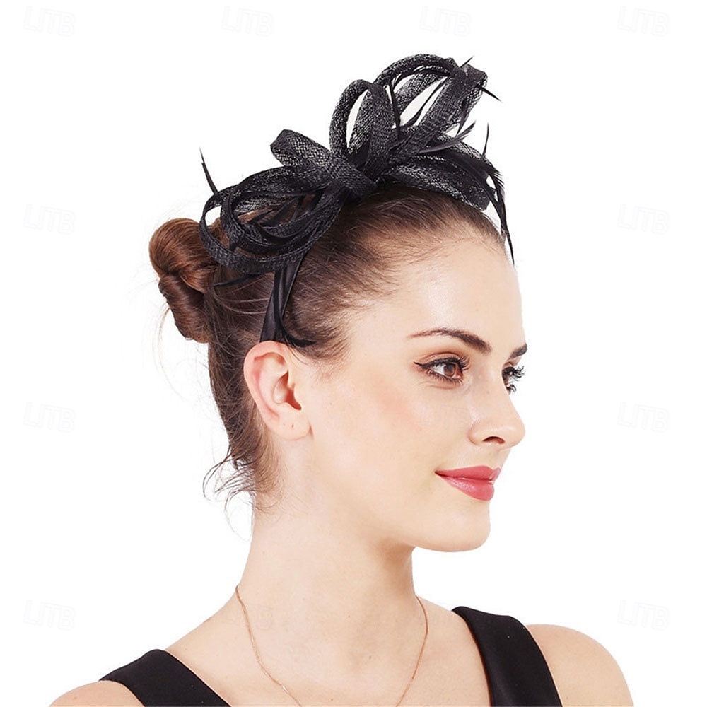 Kopfschmuck Faux Leinen Hochzeits Pferderennen Cocktail Elegant Süß Mit Feder Kopfschmuck Kopfbedeckung 2025 - $31.99 –P9