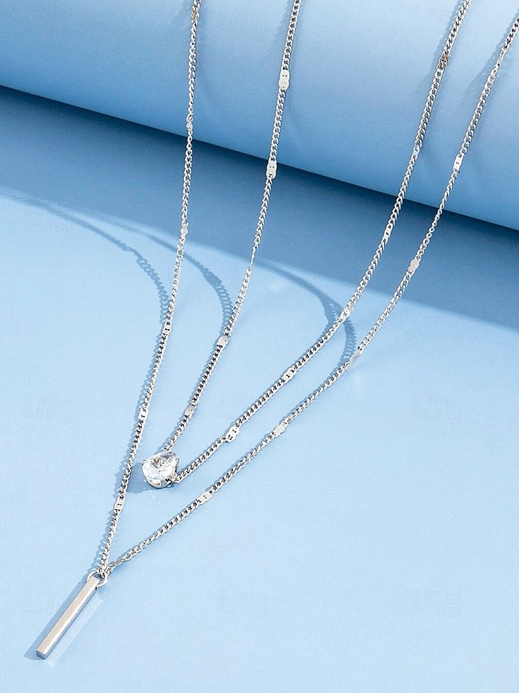 Women's exquisite water drop pendant double-layer gold tone necklace, elegant and simple style, suitable for fashion-conscious women to wear in casual and party occasions 2025 - $7.99 –P4