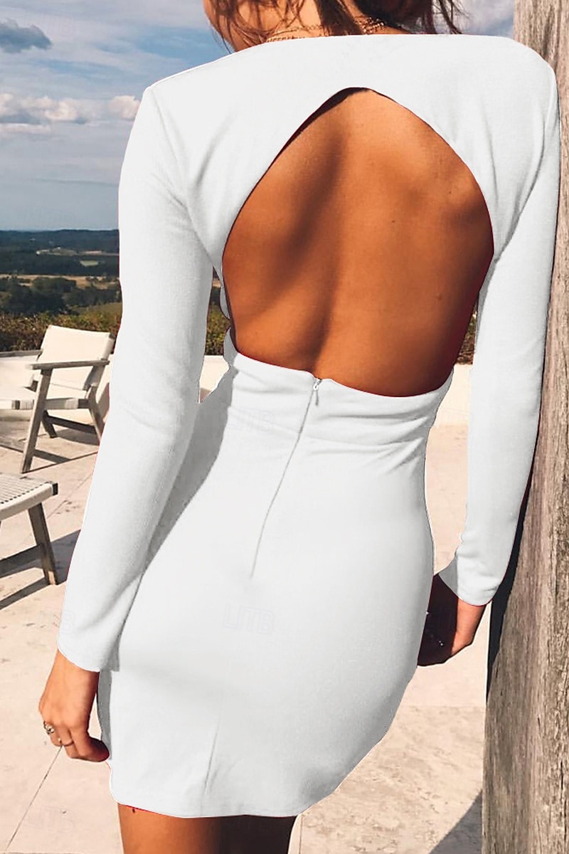 Femmes Mini Robe Robe Blanche Robe de remise des diplômes Moulant Mode Moderne Extérieur Anniversaire Remise des Diplômes Coupe régulière Uni manche longue Décolleté plongeant Noir Blanche Rouge Été de 2025 ? $21.99 –P2