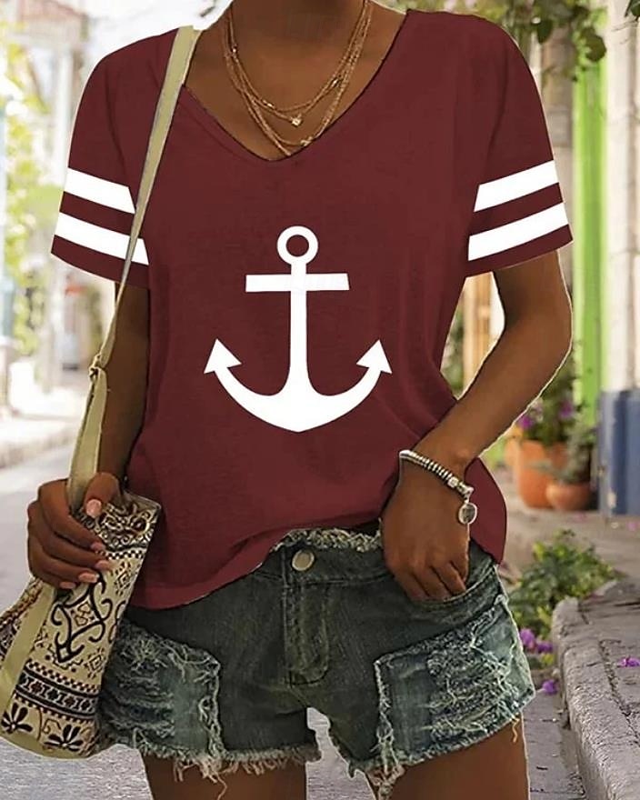 Ostern Damen T Shirt Ozean Gestreift Lässig Kurzarm V Ausschnitt Normale Oberteile Täglich Ausgehen Wochenende Druck Schwarz Weiß Rote Blau Grün Sommer 2025 - $19.99 –P4