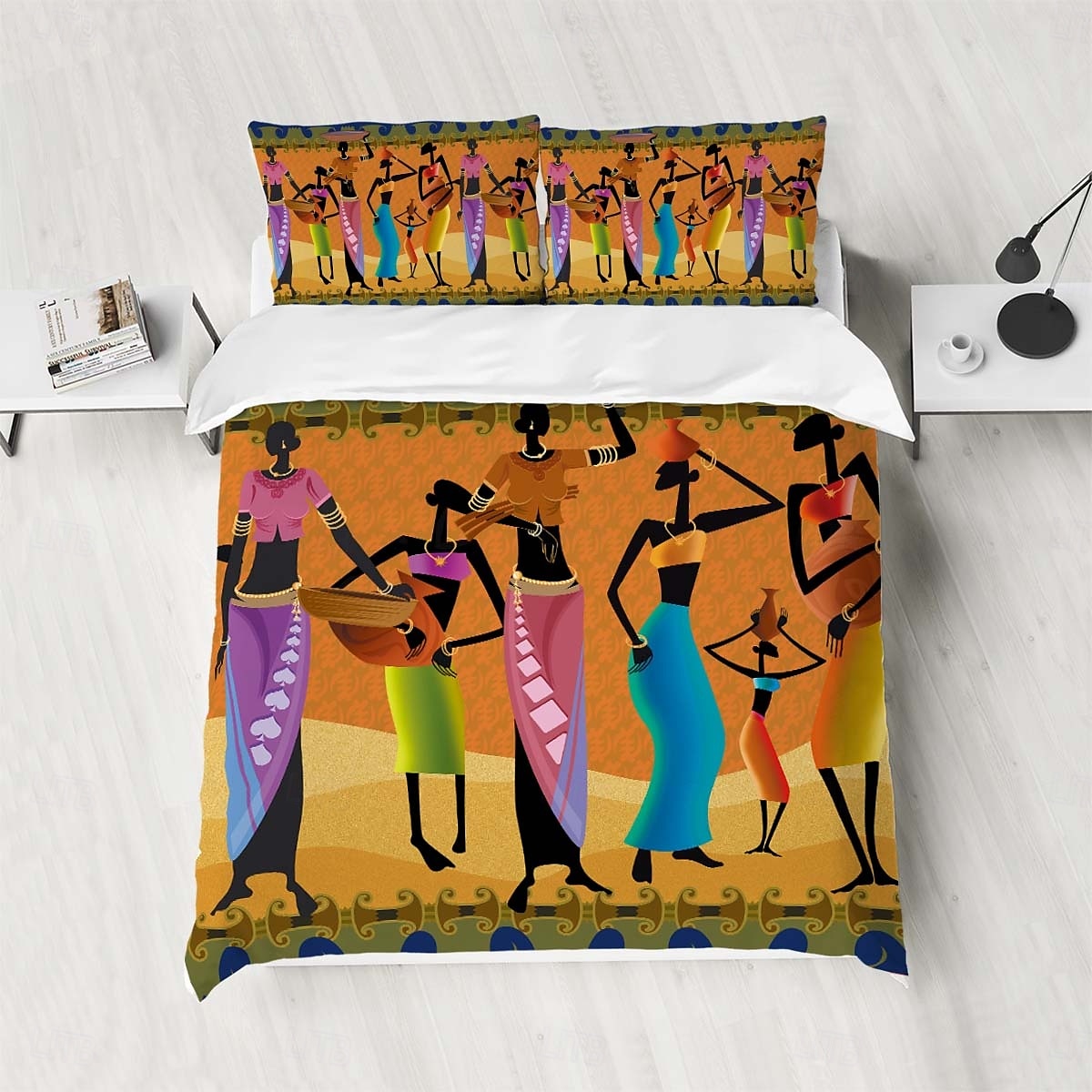 Three piece set of African primitive tribal character prints down duvet cover hotel bedroom guest room famous guest bed bedding comfortable set 1 down duvet cover 2 pillowcases king size bed s 2025 - $34.99 –P13