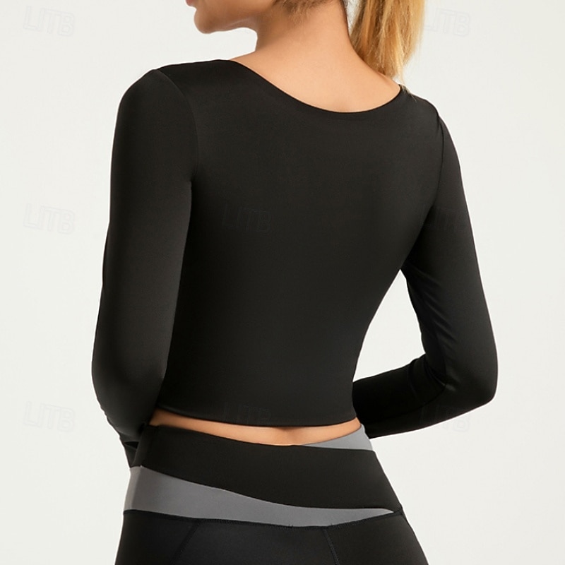 Tshirt de Yoga Femme Tee-shirt Top Encolure dégagée Patchwork Bloc de couleur Spandex Yoga Aptitude Fonctionnement manche longue Des sports Tenues de Sport Respirable Séchage rapide Poids Léger de 2025 ? $30.99 -P18