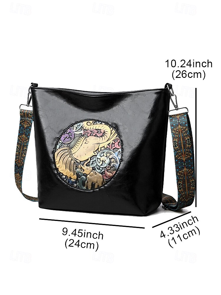 Women's Vintage Elephant Embossed Shoulder Bag – Boho Faux Leather Crossbody Purse with Adjustable Strap, Casual Travel & Everyday Handbag 2025 - $18.99 –P5