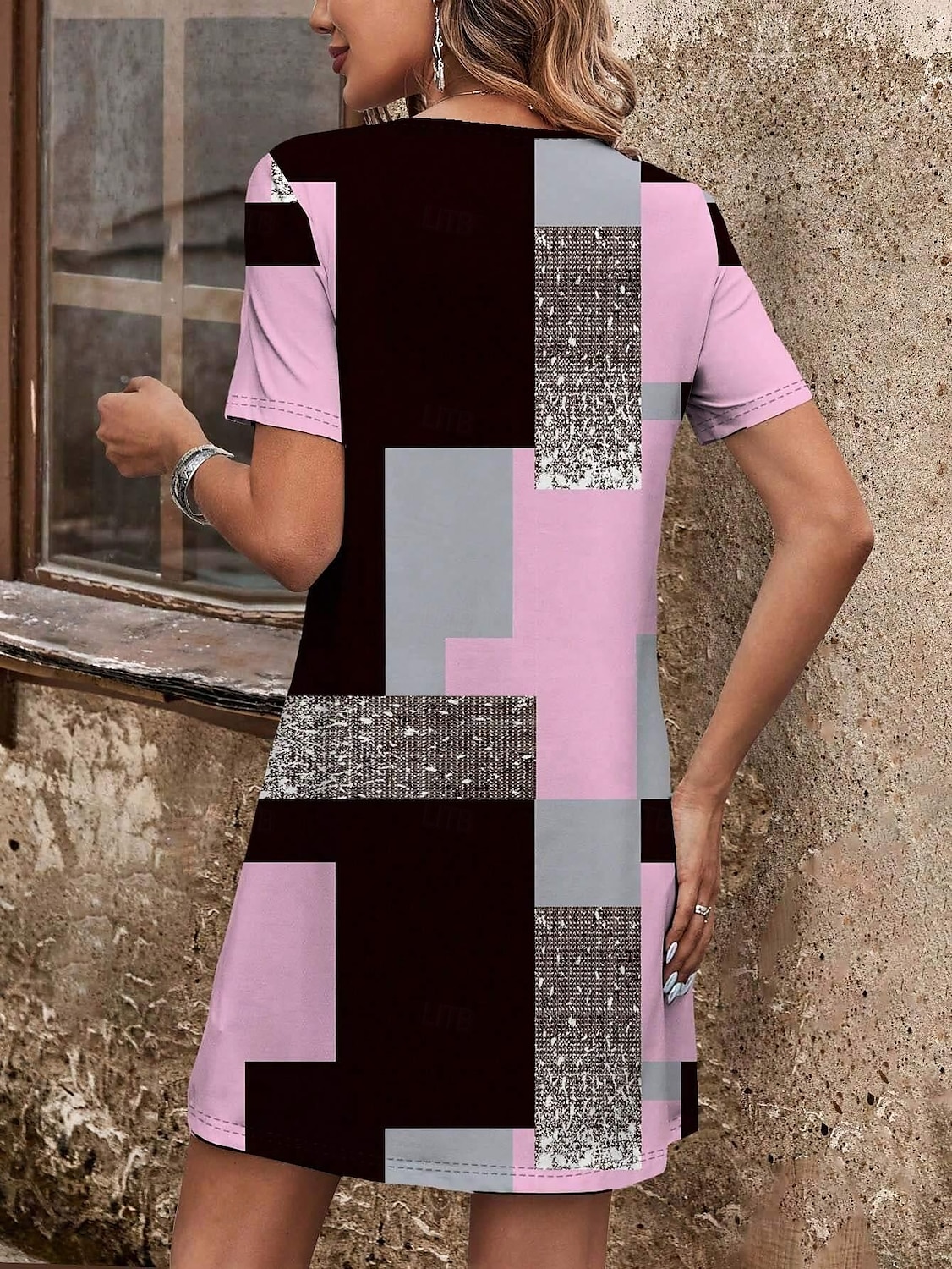 Női Mini Ruha T Ing Ruha Tee Ruha Nyári Ruha Stílusos Hétköznapi Napi Rendes Illeszkedés Grafikus Geometrikus Rövid Ujjú Kerek Nyak Rózsaszín Nyár Tavasz 2025 - $23.99 –P2