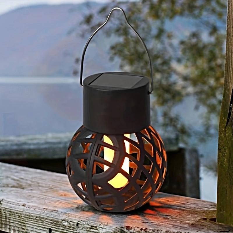 4 stk led utendørs solcellelys terrasselys drevet liten hengende kule flammelampe hul hengende lampe tregren atmosfære led lampe gårdsplass hage hengelys 2025 - $30.99 –P4