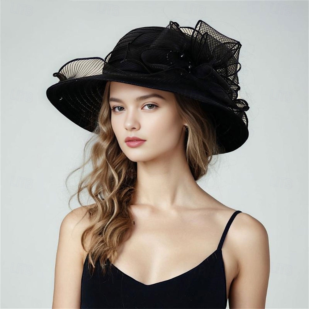 Sombreros de Poliéster Organdí Sombrero de Sol Boda Casual Vacaciones Té Fiesta Carrera de Caballos Elegante Vintage Protección Solar Con Diadema Floral 2026 - $19.99 –P2