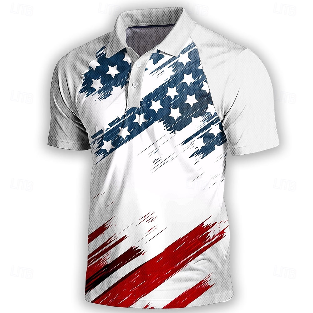 2026 250. Herren Amerikanische Flagge Polo Kurzarm Polo Shirts Kragen Shirts Vintage Freizeit Outdoor Athleisure 3D-Druck Knöpfe Sommer Blau Weiß Dunkelblau 2026 - $22.99 –P3