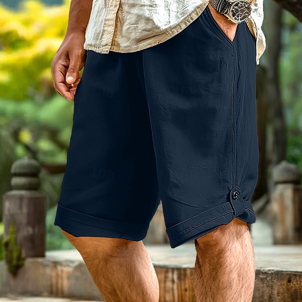 Homens Calças Capri Shorts de linho Shorts de verão Bolsos Com Cordão Cintura elástica Tecido Comprimento da panturrilha Ao ar livre Diário Para Noite Moda Roupa de rua Amarelo Azul Real Sem de 2025 por $23.99 –P1