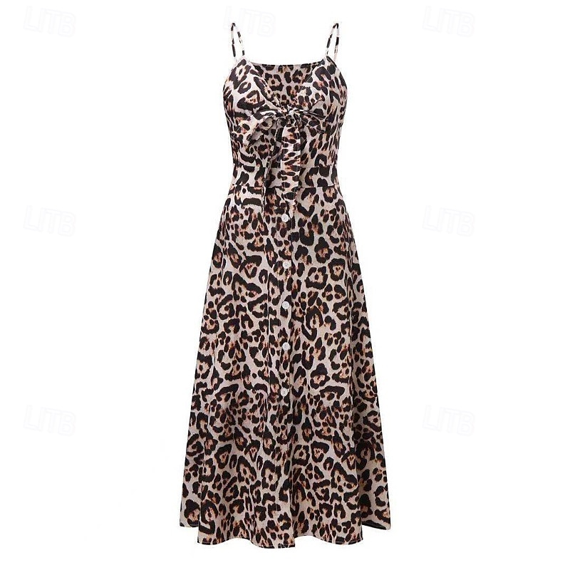 Mulheres Vestido midi Vestido de formatura Vestido Swing Vestido de verão Vestido de decote Moda Ao ar livre Feriado Encontro Normal Leopardo Flor Sem Manga Correias Preto Branco Marfim Vermelho Verão de 2025 por $28.99 –P9