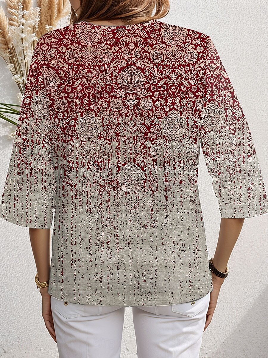 Dame Bluse Blomstret Grafisk Stilfull Strandstil 3/4 ermer Crew-hals Vanlige topper Daglig Trykt mønster Rød Blå Grønn Vår Høst 2025 - $24.99 –P4