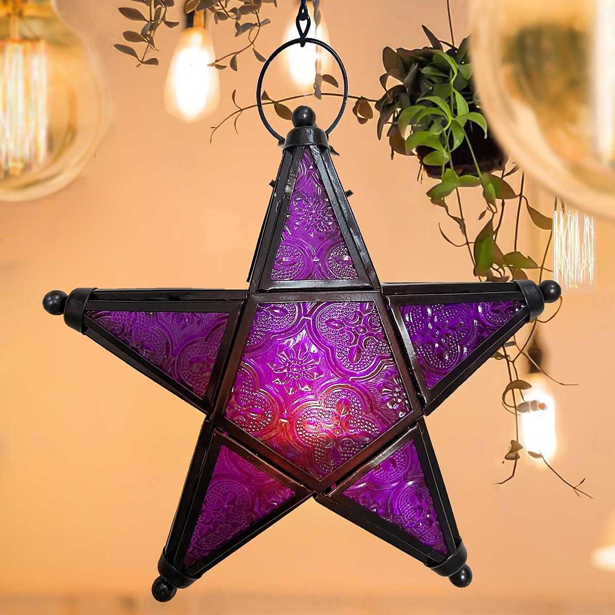 vintage jernkunst stjernelysholderlykt, femspiss hengende vindtett telysholder, dekorativ lyslykt i jernglass for hjem, bar, restaurant og gaveutdeling 2026 - $17.99 –P5