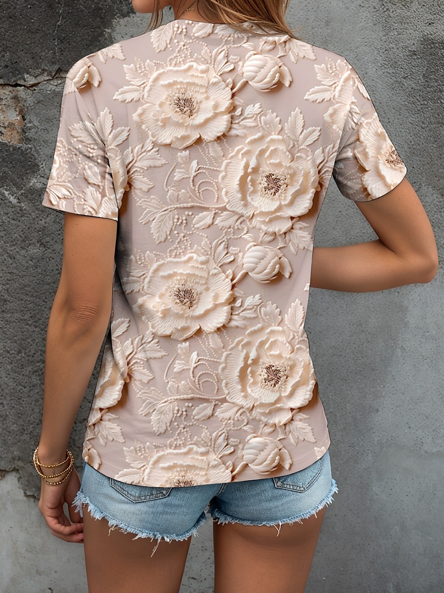 Damen T Shirt Blumen Grafik Stilvoll Lässig Kurzarm Rundhals Normale Oberteile Täglich Wochenende Druck Pudriges Rosa Sommer Frühling 2025 - $19.99 –P2