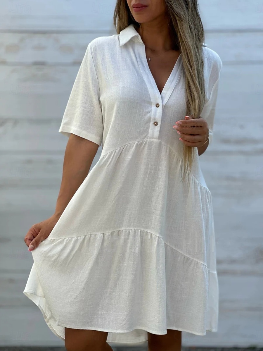 Pentru femei Rochie Mini Rochie albă Rochii Tip Cămașă Rochie casual Rochie de vară Modă Clasic Modern Zilnic Sfârșit de săptămână Fit regulat Simplu Manșon Jumate Guler Cămașă Negru Alb Roșu-aprins 2025 - $21.99 –P2