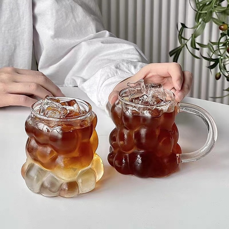 كوب زجاجي على شكل عنب، كوب زجاجي عالي البورسليكات بمقبض، للحليب، القهوة، الشاي، أدوات شرب الإفطار 2025 - $10.49 –P2