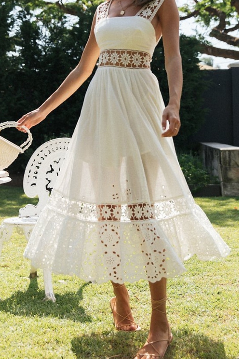 Women's Midi Dress White Dress Graduation Dress Elegant Fashion Modern Vacation Birthday Going out Regular Fit Plain Sleeveless U Neck White Summer 2025 - $32.99 –P7
