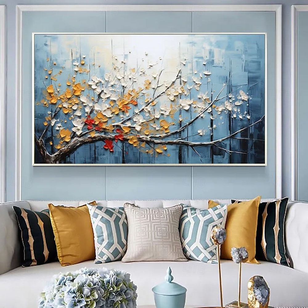 abstraktes Ölgemälde mit Blütenbaum auf Leinwand, großes Wandkunst-Landschaftsölgemälde, handgemalt, minimalistisches Blumenlandschaftskunstgemälde, handgefertigtes individuelles Gemälde für 2025 - $61.99 –P6