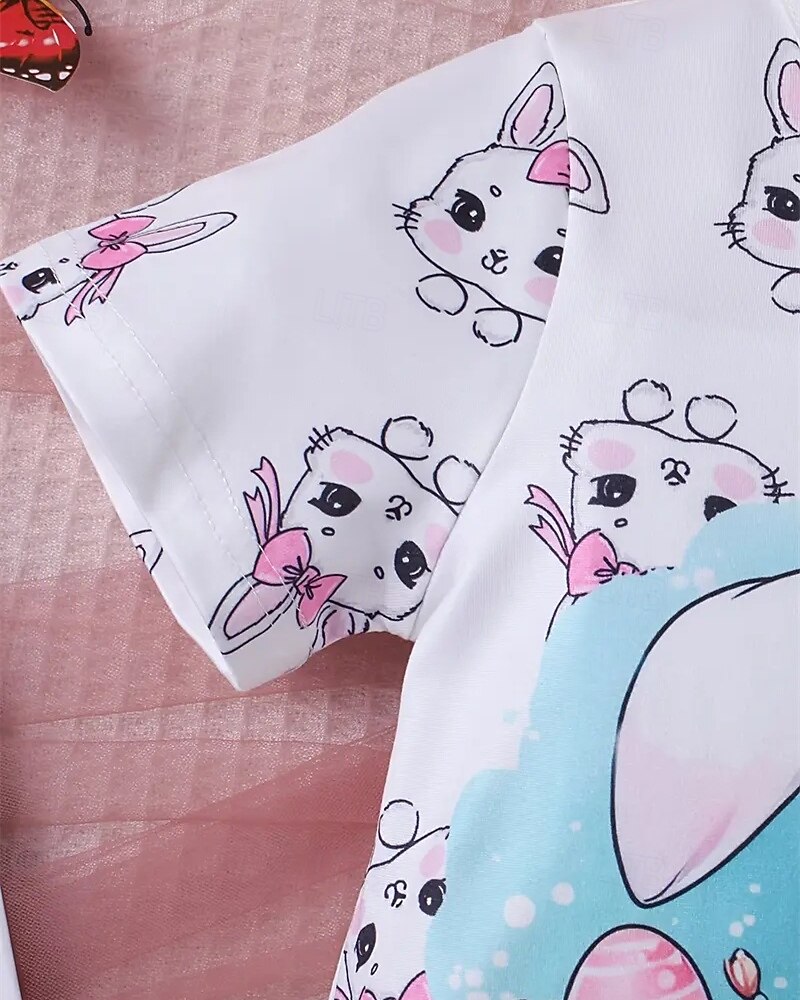 Påsk Flickor 3D Grafisk Kanin Pyjamasset T-shirts och byxor Pyjamasset Kortärmad 3D-tryck Sommar Vår Aktiv Grundläggande Barn 4 år + Rund hals Hem Dagligen Normal 2025 - $17.99 –P7