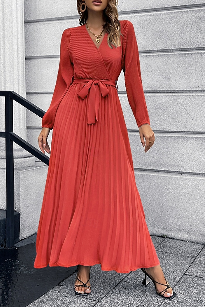 Dam Långklänning Maxiklänning Cocktail klänning Ruched Klänning Elegant Mode Födelsedag Tebjudning Utekväll Normal Slät Långärmad V-hals Svart Rubinrött Grön Sommar 2025 - $29.99 –P9