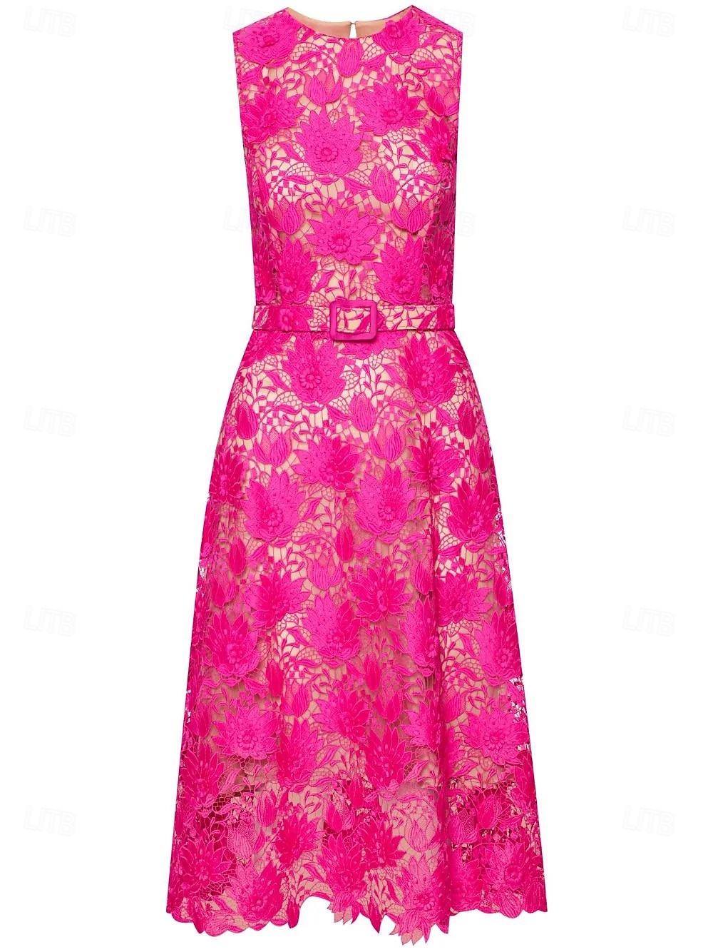 Vestidos de cóctel de corte A, elegantes vestidos formales de boda, largo hasta la rodilla, sin mangas, cuello redondo, cinturón/faja de encaje con bordados, 2025 2025 - $168.99 –P4