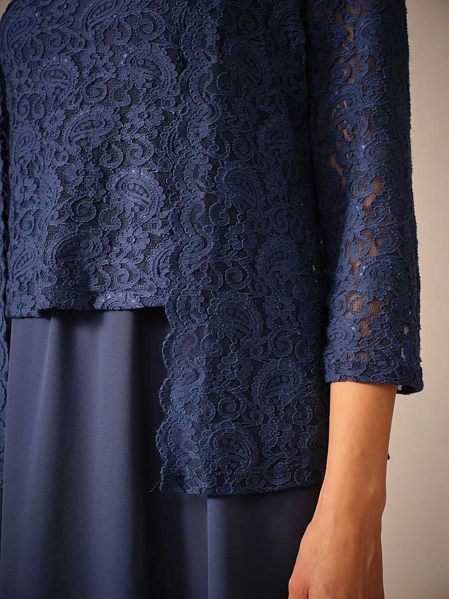 Dámské Délka čaje Áčkové šaty Šaty s bundou Elegantní Semiformální šaty Svatební host Běžný Pevná barva 3/4 délka rukávu Hranatý Námořnická modř Léto Jaro Podzim 2025 - $55.99 –P3